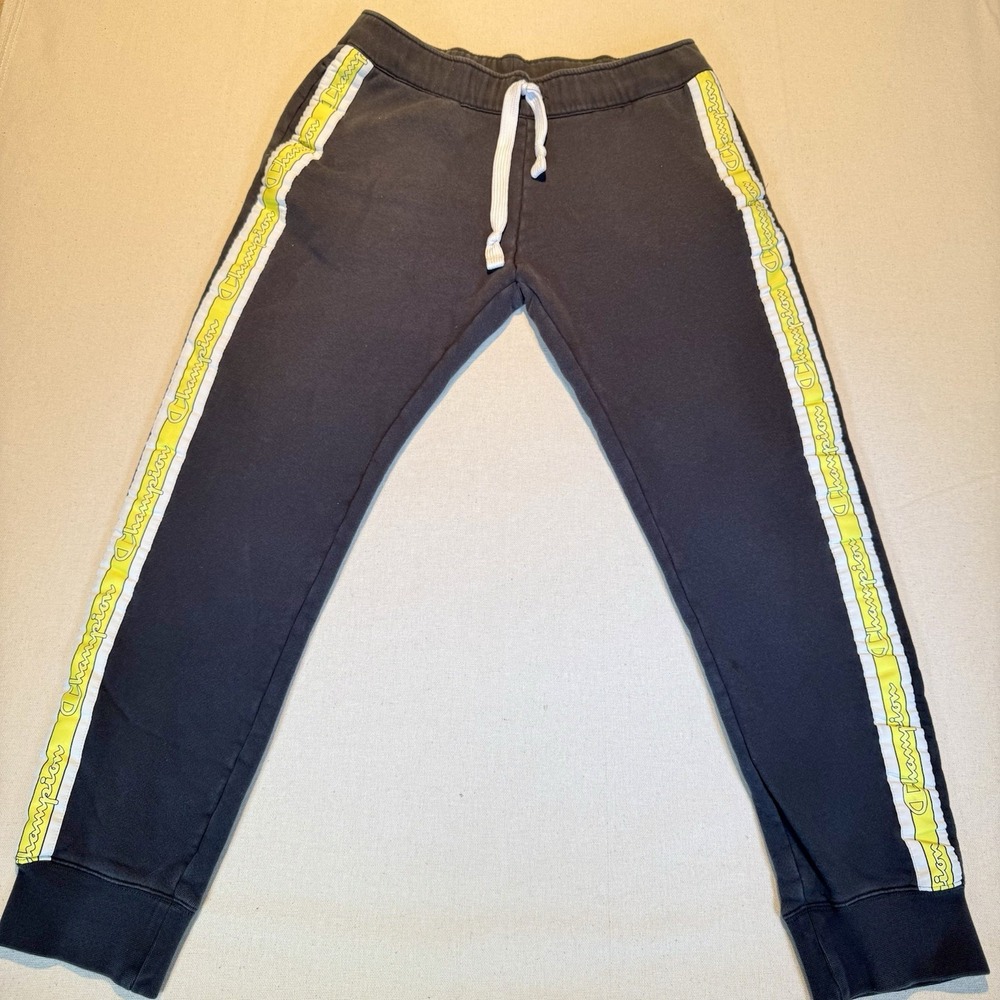 Champion XL Jogger Sweatpants Retro Classic Logo Tape On Legs Black Heavy Duty